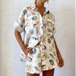 Marine Organism Print Pockets Shorts Set - M